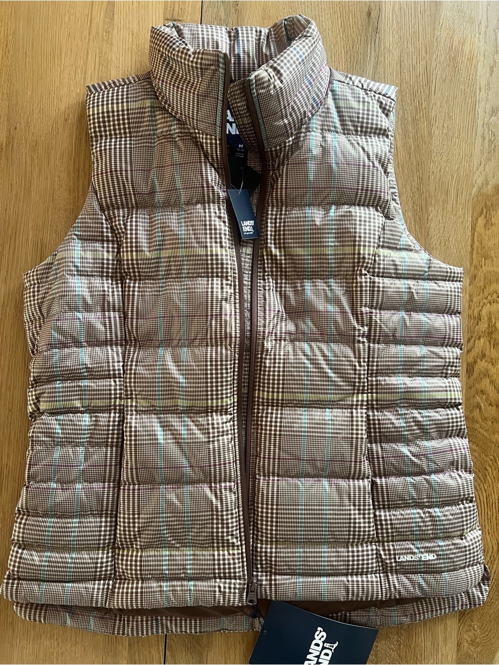 Lands’ End NWT 800 Fill Down Puffer Vest Plaid M